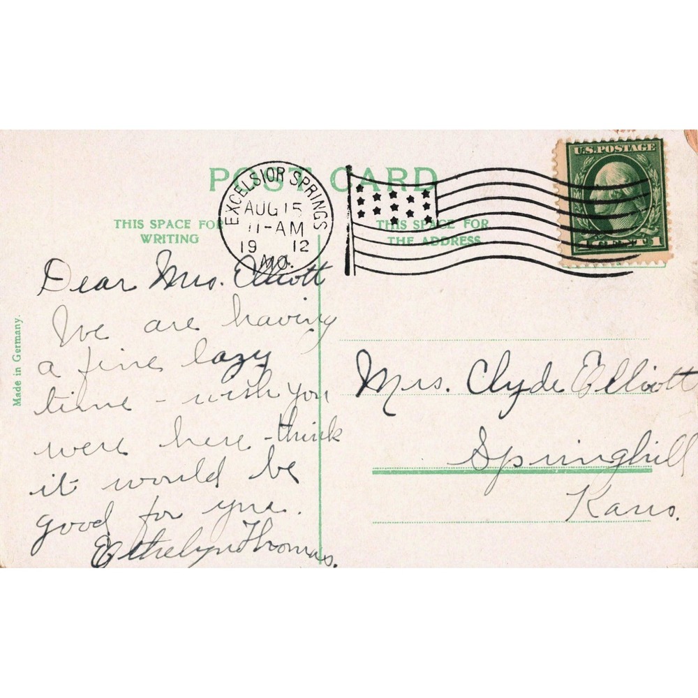 Vintage 1912 Fishing River Excelsior Springs Missouri Postcard MO VG Postmarked - Picture 2 of 2